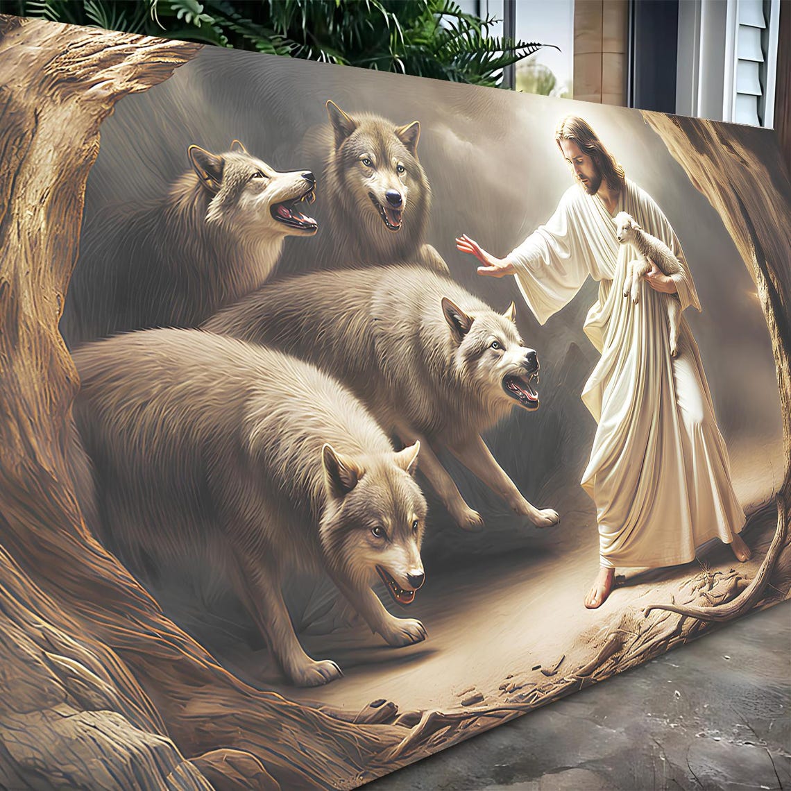 Jesus Protects the Lamb From Wolves Faith Wall Art | Jesus With Sheep ...