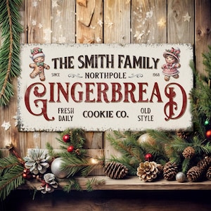 Family Gingerbread Bakery Christmas Sign | Christmas Bakery Sign Decor | Vintage Christmas Gingerbread Decor | Farmhouse Cookie Company Sign