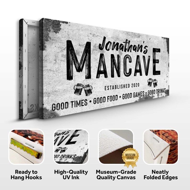 Man Cave Sign | Man Cave Decor Personalized Bar Wall Art | Custom Man Cave Sign Canvas Wall Decor | Established Man Cave Gift Sign image 8