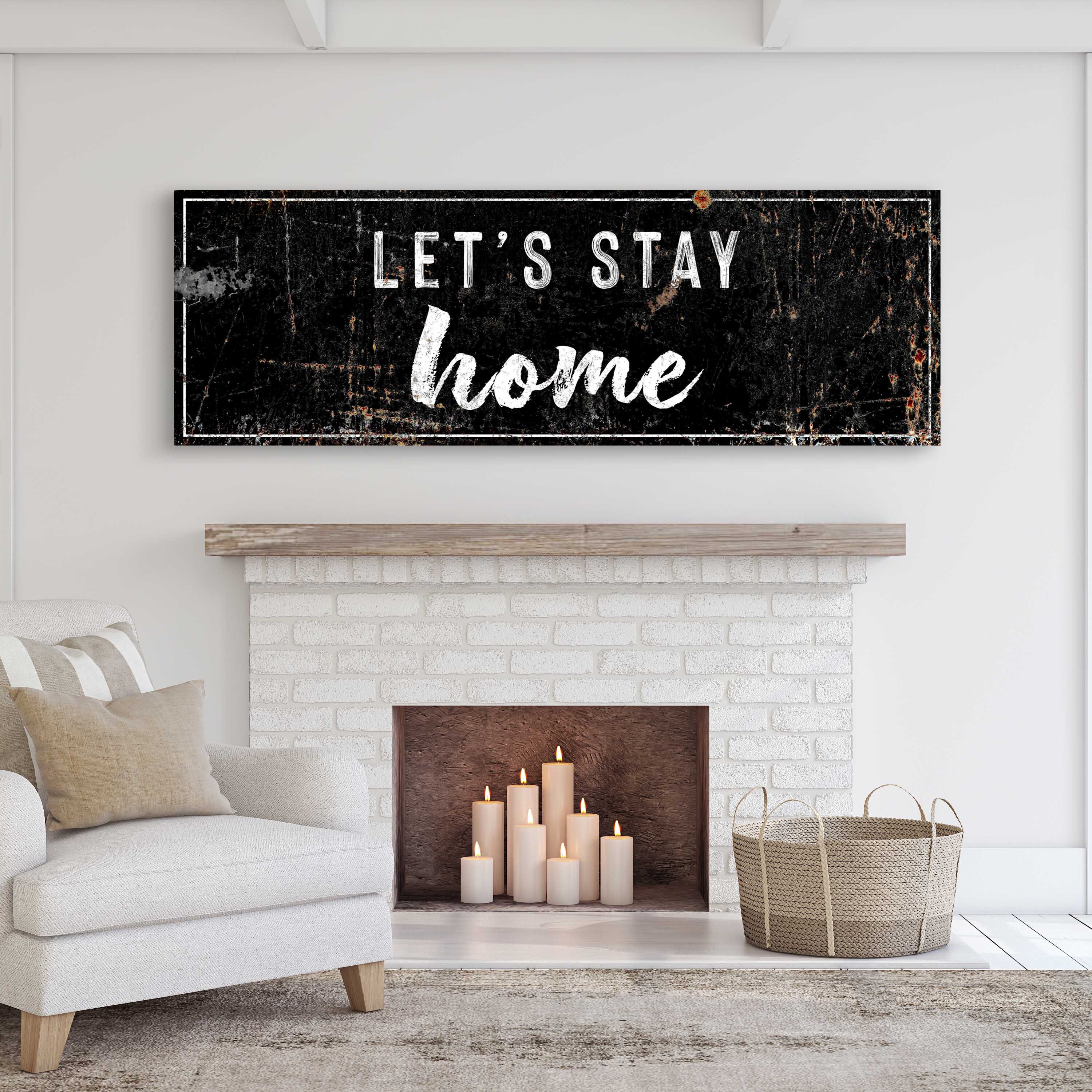 Lets Stay Home Sign Living Room Wall Art Decor Canvas Rustic Etsy