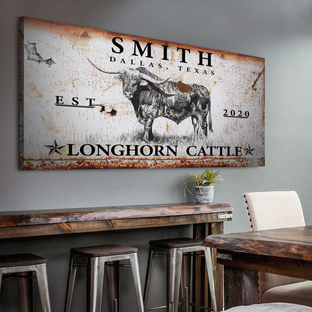 Long Horn Cow Wall Art | Cattle Sign Ranch Wall Decor | Ranch Sign Farm ...