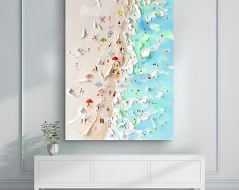 Peinture murale côtière sur la plage | Art mural en toile côtier | Décoration murale de plage | Décoration murale de salon | Décoration artistique murale pour chambre à coucher