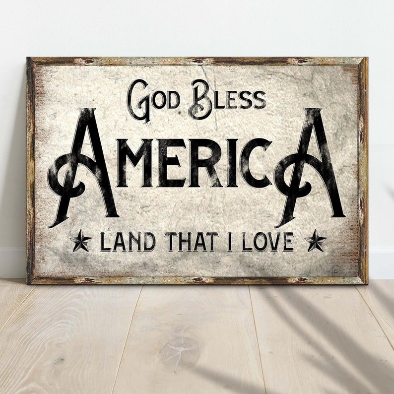 God Bless America Sign | Patriotic Wall Art | Land That I Love Living Room Wall Decor | Patriotic Canvas Home Decor | Independence Day Sign image 2