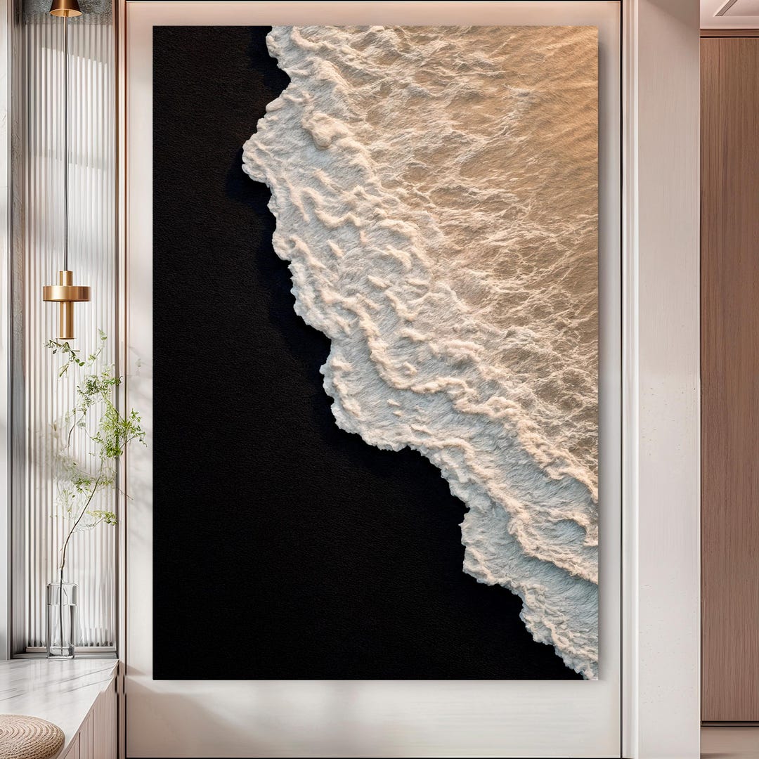 Black Sand Beach Abstract Wall Art | Ocean Waves Wall Art Canvas ...
