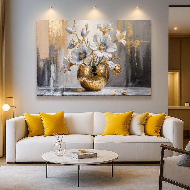 Magnolia Bloom in Gold Abstract Wall Art | Modern Floral Wall Decor ...
