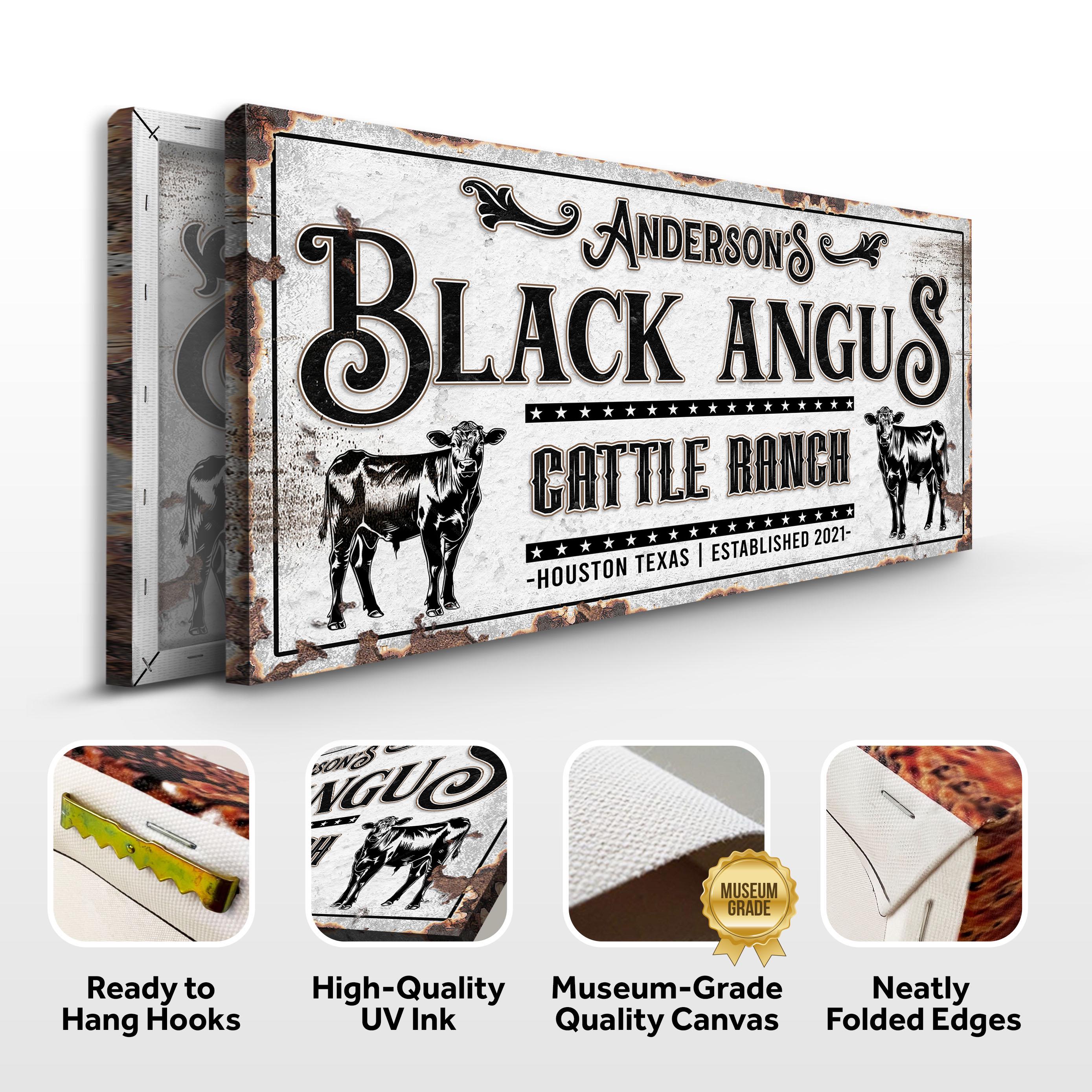 Angus Sign Black Angus Cattle Sign | Cattle Ranch Canvas Wall Sign | Rustic Farm ...