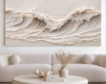 Coastal Wave | Neutral Wave Canvas Art | Ocean Waves Print | Minimalist Beach Decor | Modern Living Room Wall Art| Beach House Wall Decor