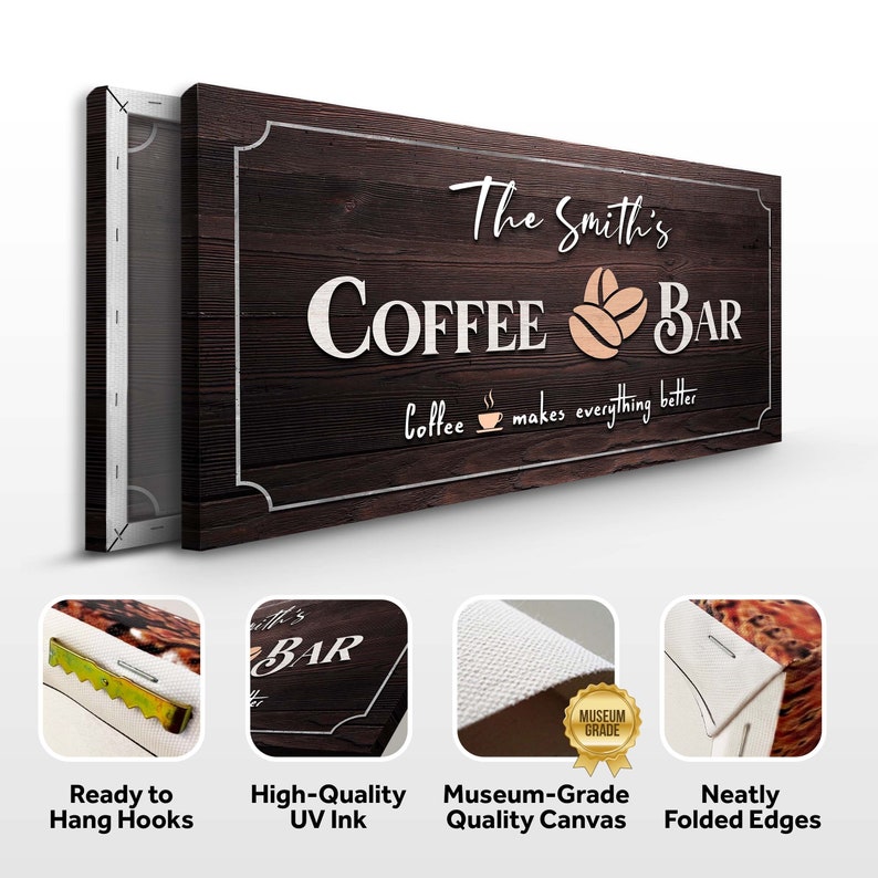 Coffee Bar Sign | Coffee Station Sign | Personalized Coffee Bar Sign Wall Art | Coffee Makes Everything Better Canvas Sign | Gift For Him bild 7