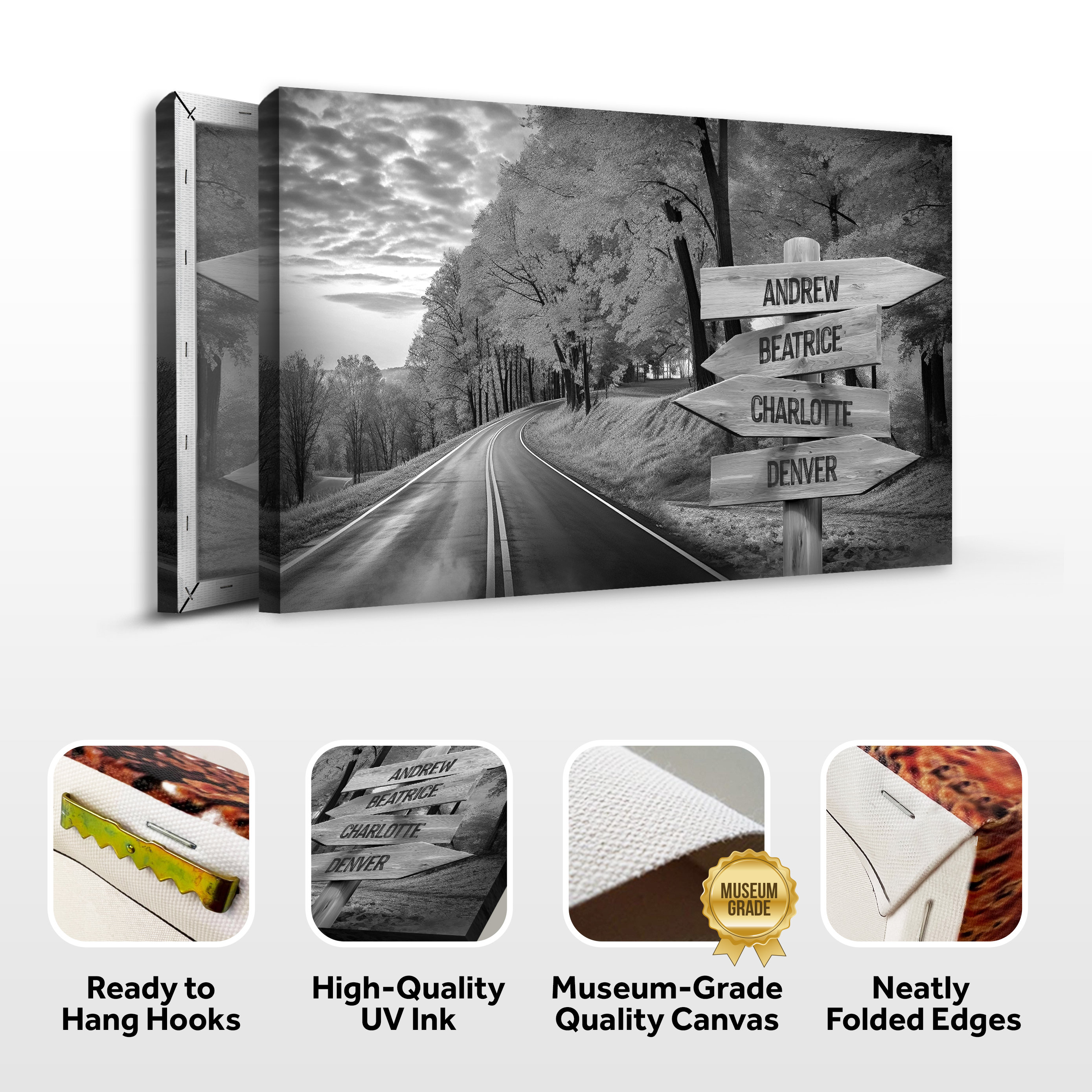 Road Trail Design Family Name Sign, Personalized Canvas Wall Art, Multi ...