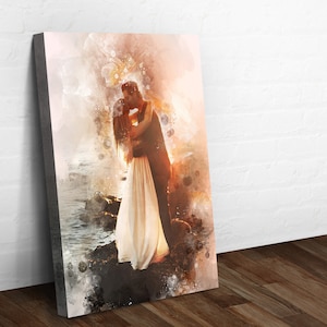Wedding Portrait Canvas | Personalized Wedding Portrait Gift | Beach Wedding Portrait From Photo Wall Art | Watercolor Portrait Wall Decor