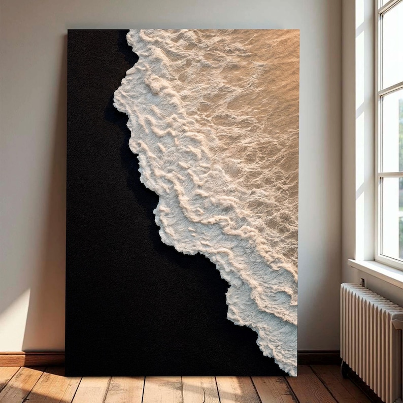 Black Sand Beach Abstract Wall Art | Ocean Waves Wall Art Canvas ...