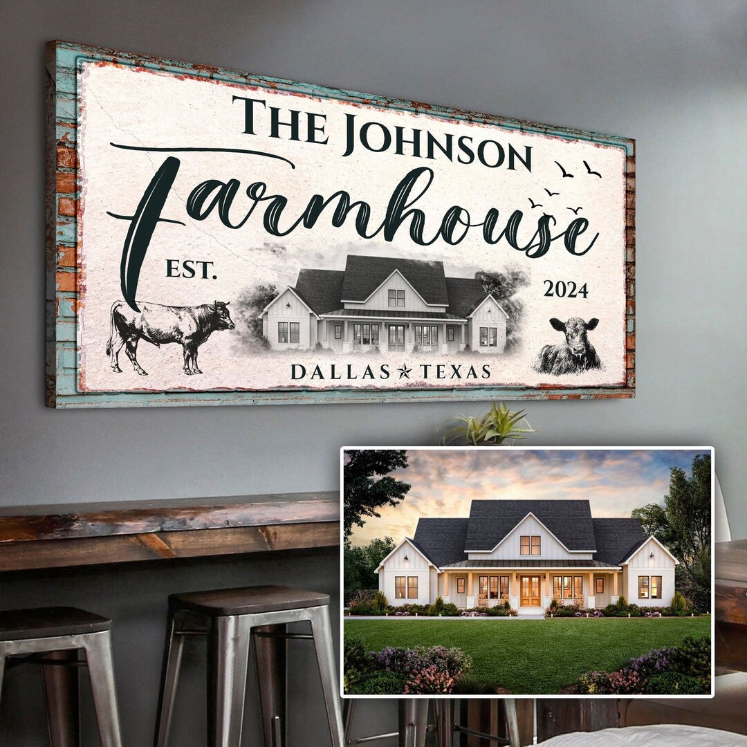 Farmhouse Sign | Farm Wall Decor | Cattle Ranch Canvas | | Last Name ...