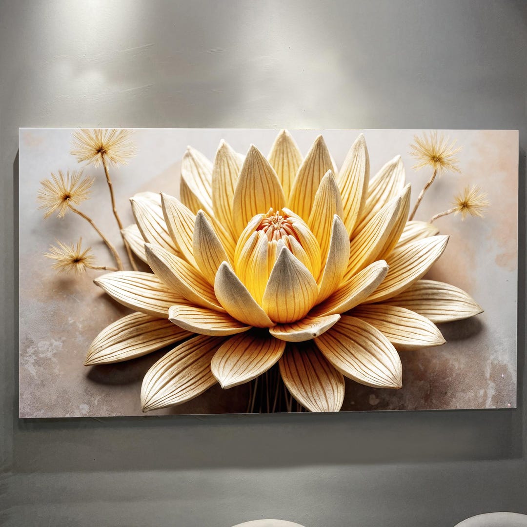 Golden Lotus Minimalist Abstract Wall Art | Living Room Wall Decor ...