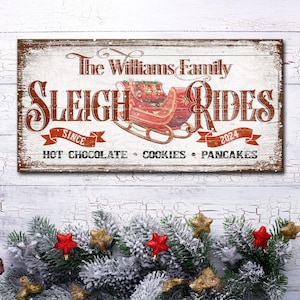 Personalized Sleigh Rides Christmas Sign | Farmhouse Christmas Wall Art | Custom Holiday Decor | Rustic Christmas Sign | Sleigh Rides Decor