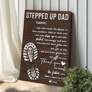 Stepped Up Dad Personalized Gift, Father's Day Gifts From Kids Custom Canvas Sign, Step Dad Fathers Day Gift Sign, Bonus Dad Gift