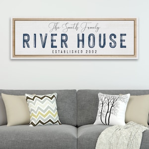 River House Sign | River House Wall Decor | Custom Name Sign | River Wall Art | Family Sign | Large Wall Art Home Canvas | Established Sign