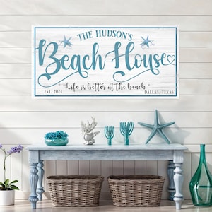 Custom Beach House Sign | Coastal Wall Art | Personalized Modern Beach House Decor | Beach Art Custom Sign | Custom Family Name Sign