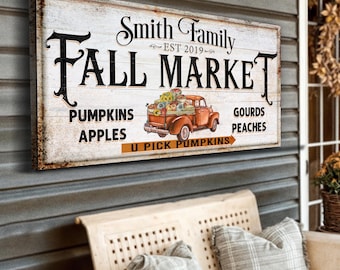 Personalized Fall Market Sign | Rustic Pumpkin Patch Wall Decor | Thanksgiving Sign Decor | Farmhouse Kitchen Canvas | Pumpkin Autumn Decor