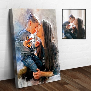 Mother&#39;s day gift, Personalized Watercolor Illustration Mother and Son Daughter, Custom Mom Gift Portrait, personalized watercolor gift mom
