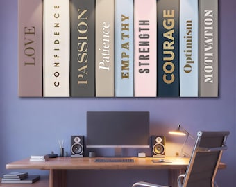 Shelf To Life Wall Sign | Book Stack Wall Art Canvas | Inspirational Book Spines Quote Decor | Modern Office Wall Art | Home Office Decor