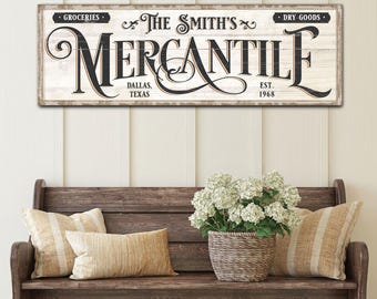 Personalized Mercantile Sign | Custom Family Name Canvas Art | General Store Canvas Wall Art | Trading Company Sign | Rustic Farmhouse Decor