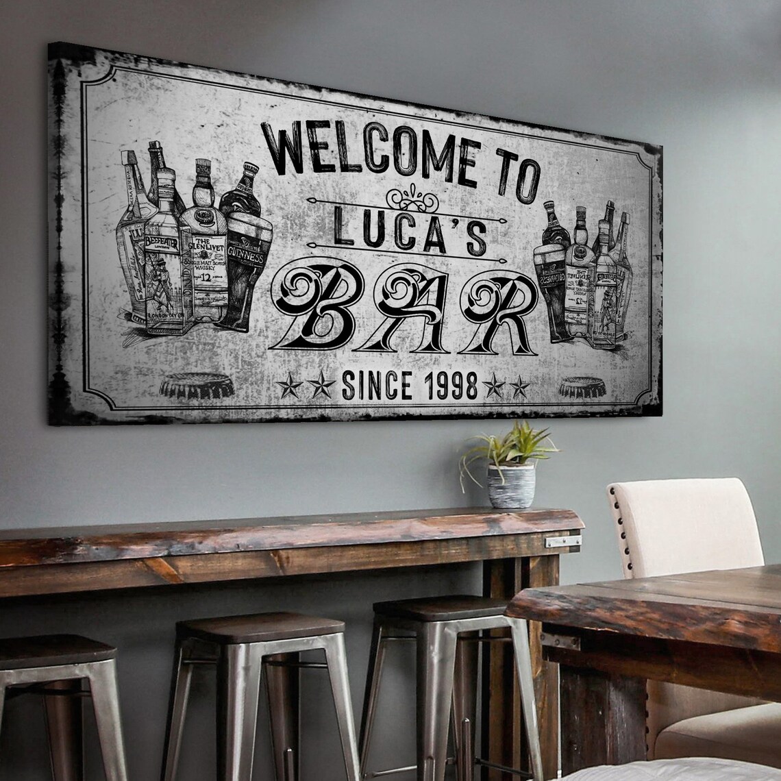 Bar Cart Sign | Personalized Bar Wall Art | Vintage Retro Bar Cart ...