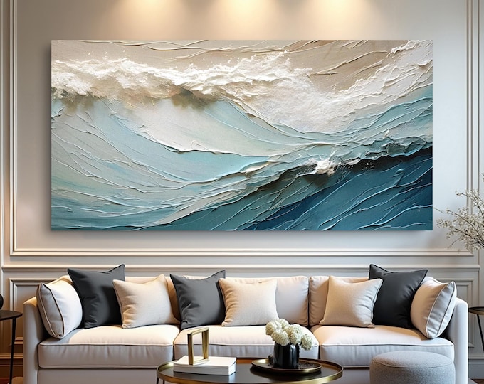 Beige Minimalist Wall Art | Ocean Coastal Wall Art | Ocean Wave Canvas Art | Coastal Wall Art | Modern Beach Decor | Housewarming Gift