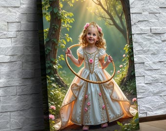 The Playful Princess Canvas | Princess Portrait From Photo | Fantasy Princess Wall Art | Custom Fairytale Portrait | Kids Room Wall Decor