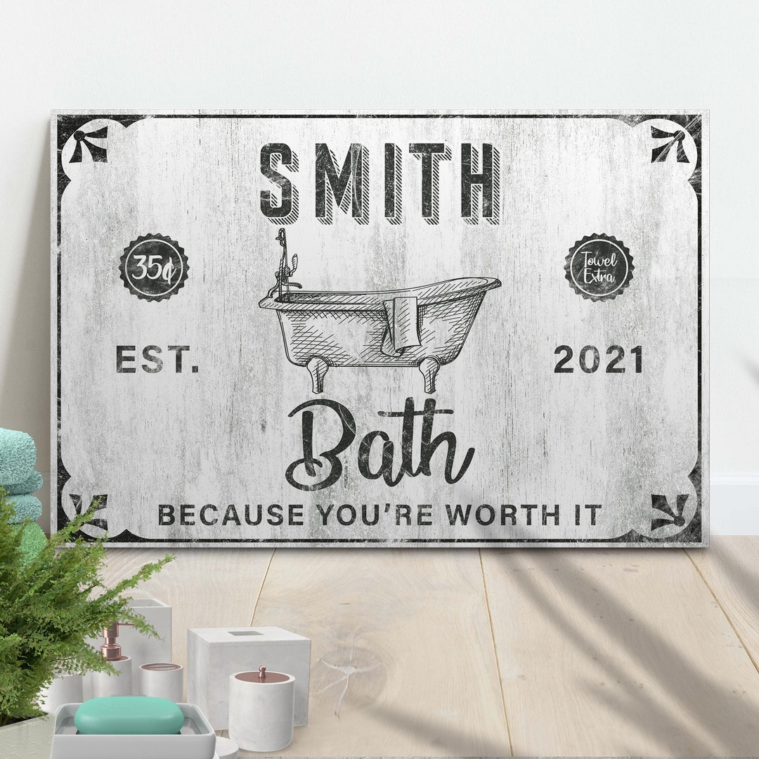 Bathroom Wall Decor Vintage Personalized Bath Sign Farmhouse Bathroom