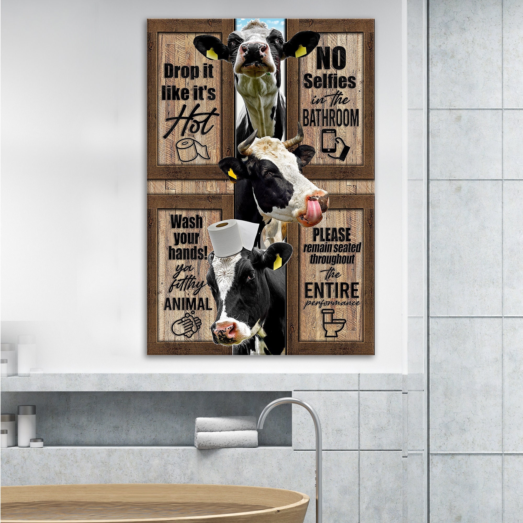 BBTO Bathroom Rules Wall Decor Black and Gold Bathroom Signs Decor Wooden  Fun