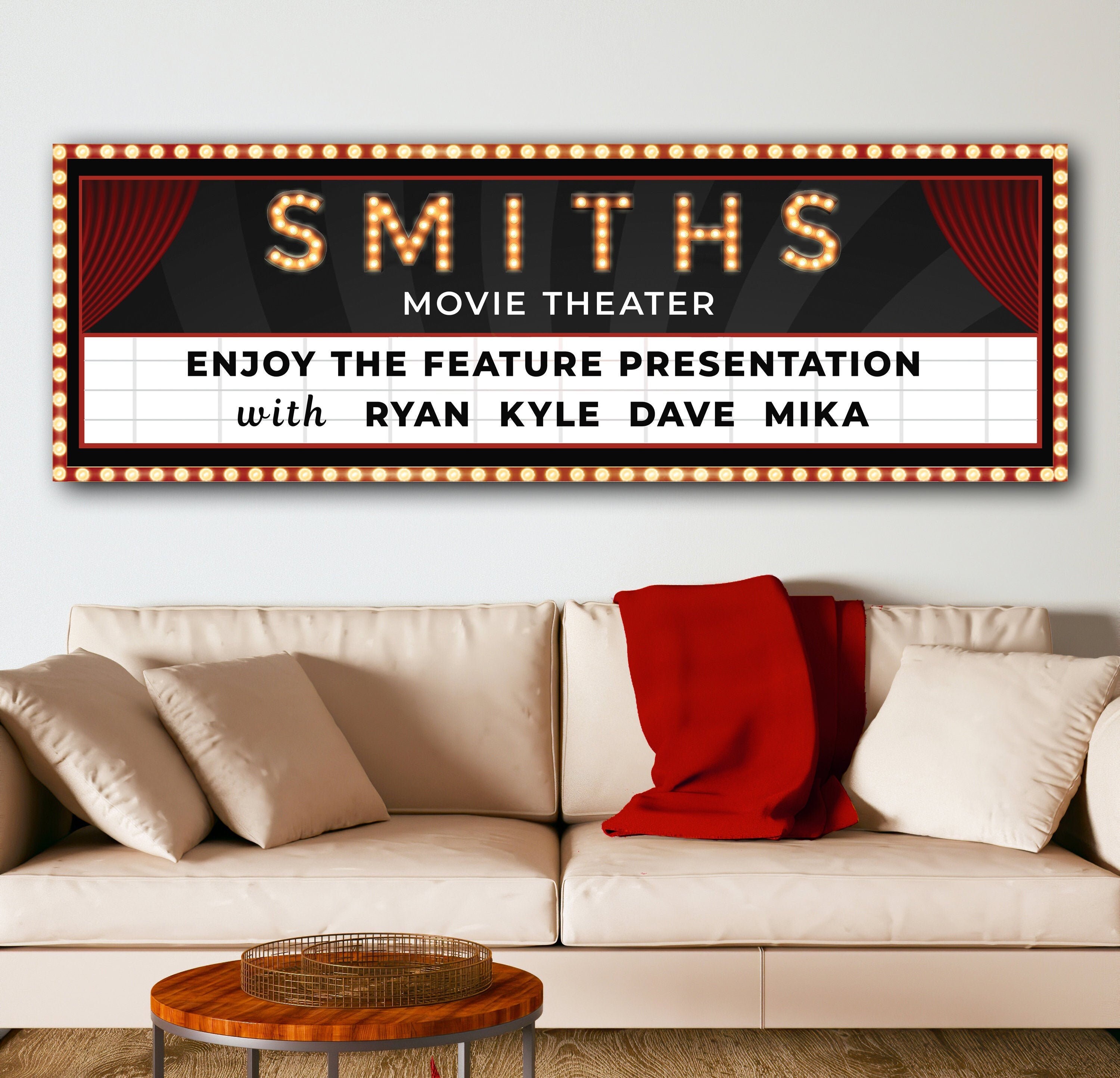 Home Theater Sign Movie Theater Sign Family Name Sign Last Etsy