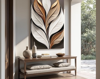 Elegant Leaf Wall Art | Abstract Leaf Canvas Print |  Minimalist Nature Wall Decor | Living Room Canvas Art | Office Wall Hanging Decor