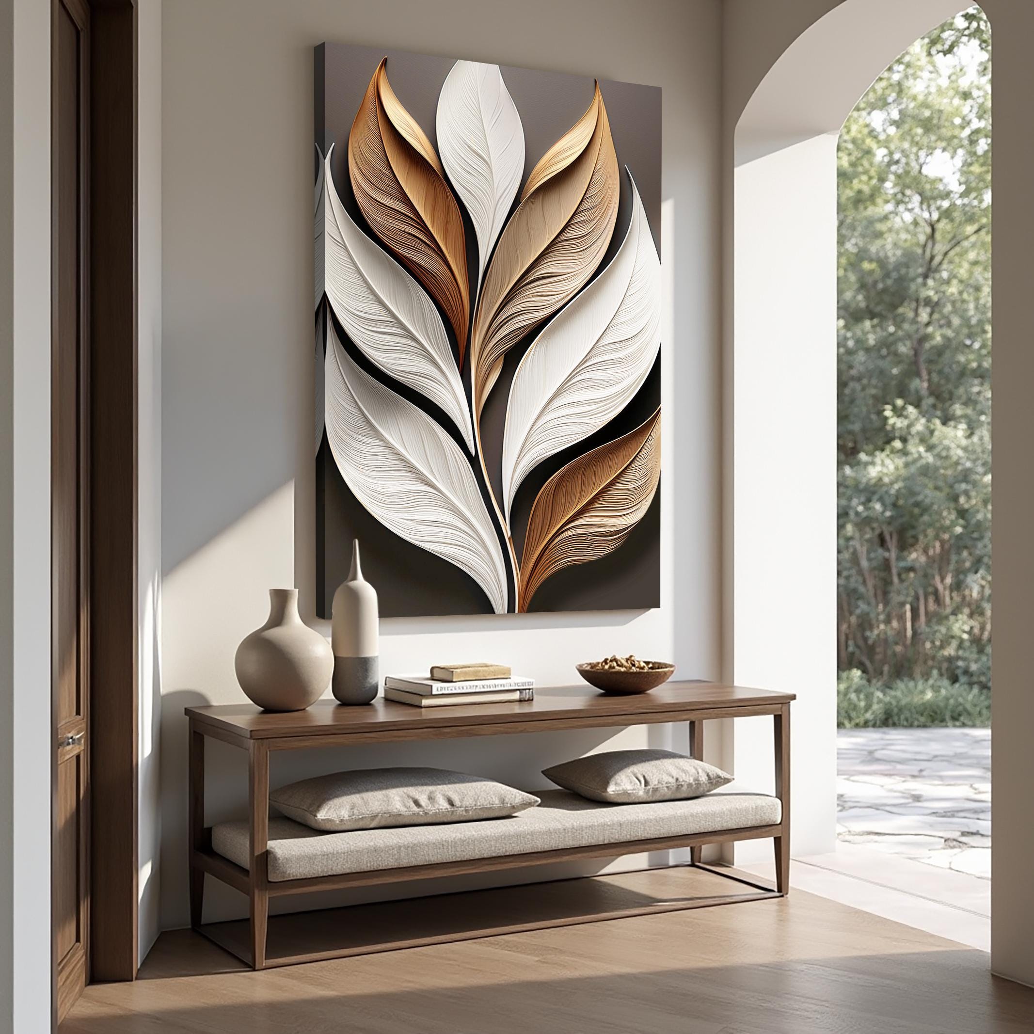 Elegant Leaf Wall Art | Abstract Leaf Canvas Print | Minimalist Nature ...