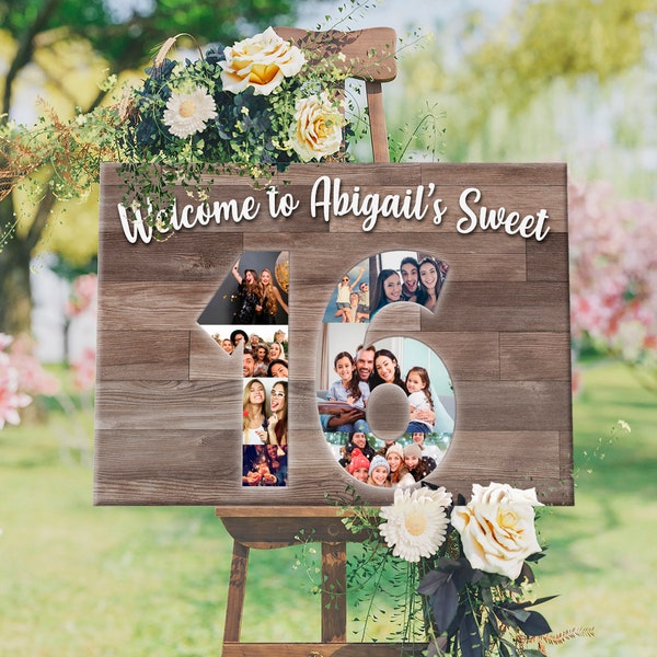 Sweet 16 Sign | Custom Portrait Wooden Birthday Sign | Happy Birthday Sign | Birthday Board Portrait Wall Art | Sweet Sixteen Canvas Picture