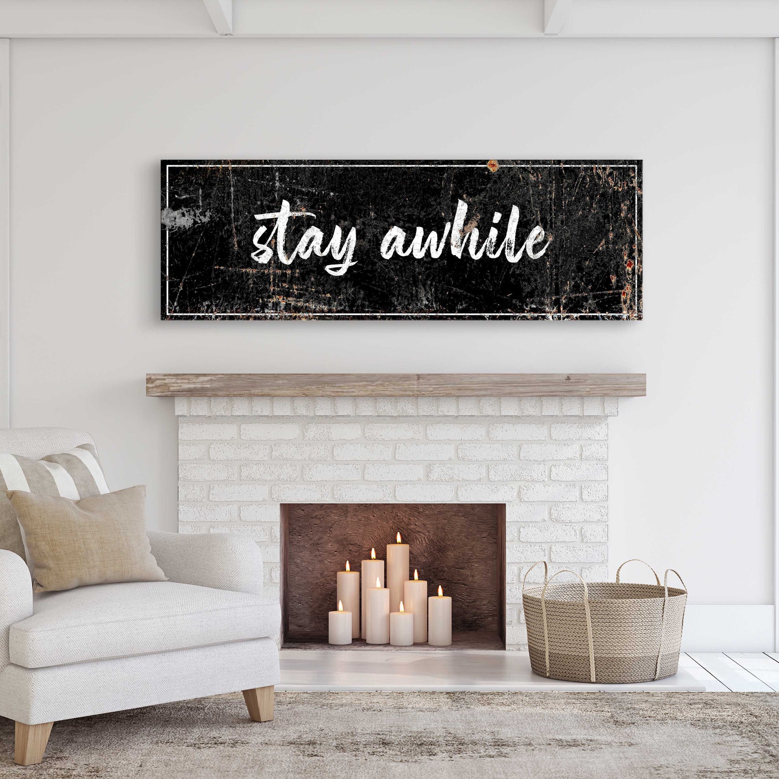 Stay Awhile Sign | Living Room Wall Art | Farmhouse Style Sign | Home