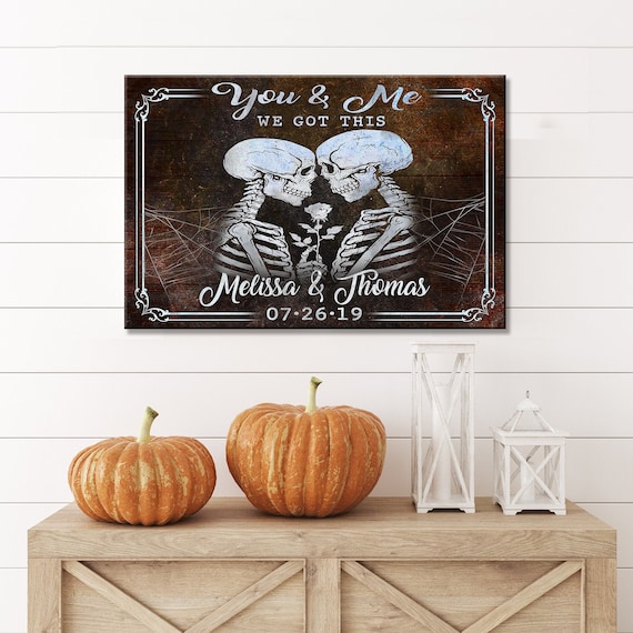 Halloween Wall Art Gothic Skull Couple, Personalized Gothic Artwork, Halloween Skeleton Wall Art, Halloween Wall Decor, Halloween Gift