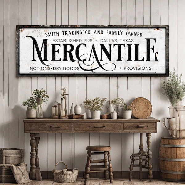 Personalized Mercantile Canvas Sign | Family Name Sign Wall Art | Trading Company Sign | General Store Canvas Decor | Rustic Farmhouse Decor