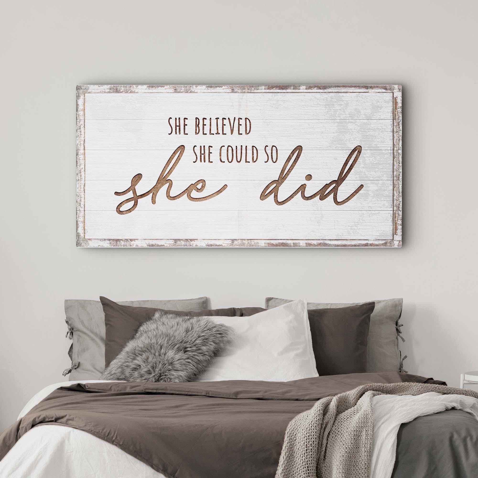 She Believed She Could So She Did Sign Motivational Canvas Print Rustic Farmhouse Decor Inspirational Office Sign Gift for Her