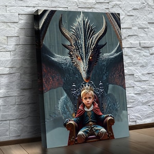 King of Dragons Canvas Wall Art | Royal Portrait From Photo | Bedroom Wall Decor | Birthday Gift for Kids | Portrait Gift For Kids