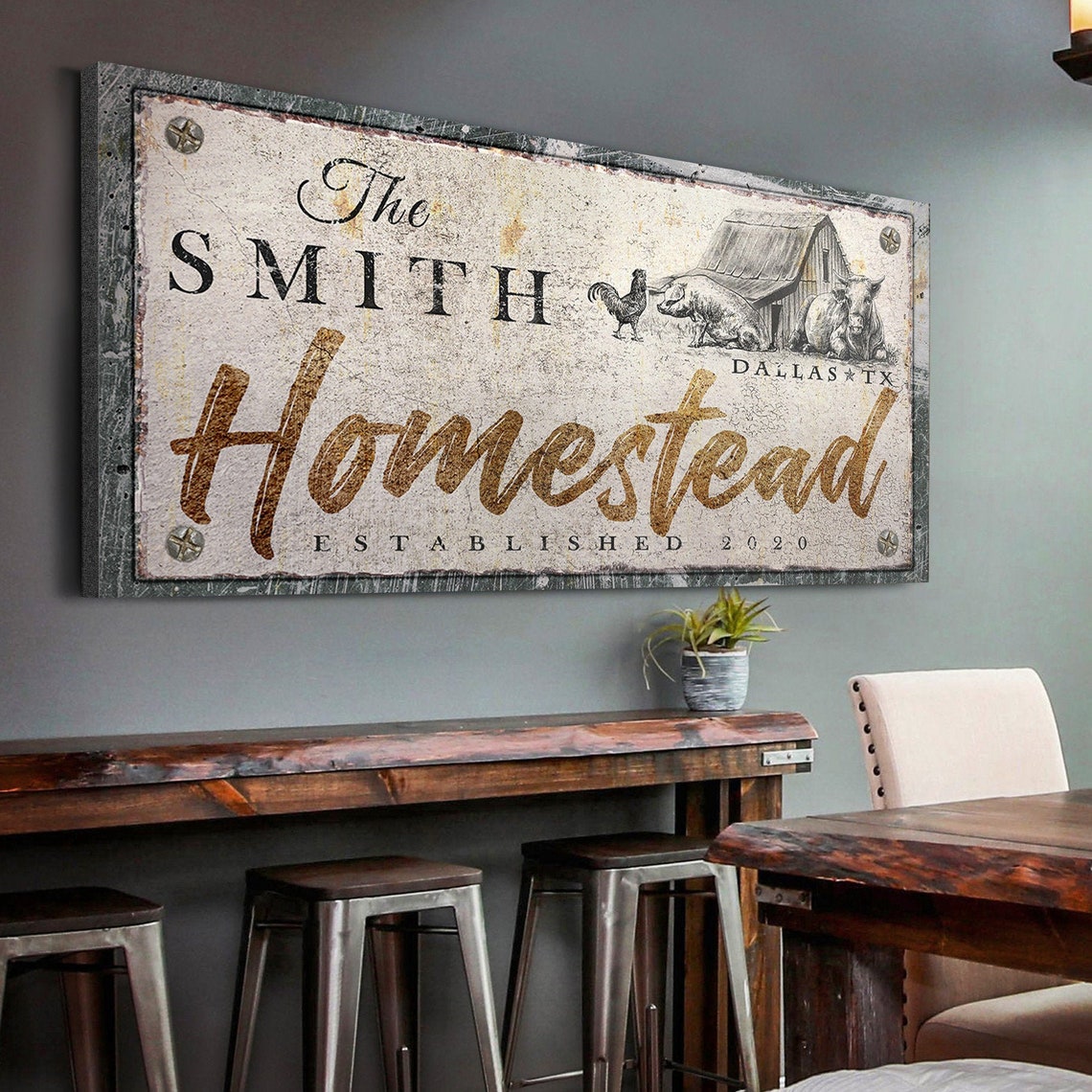 Family Homestead Modern Farmhouse Wall Decor Custom Name Sign Etsy