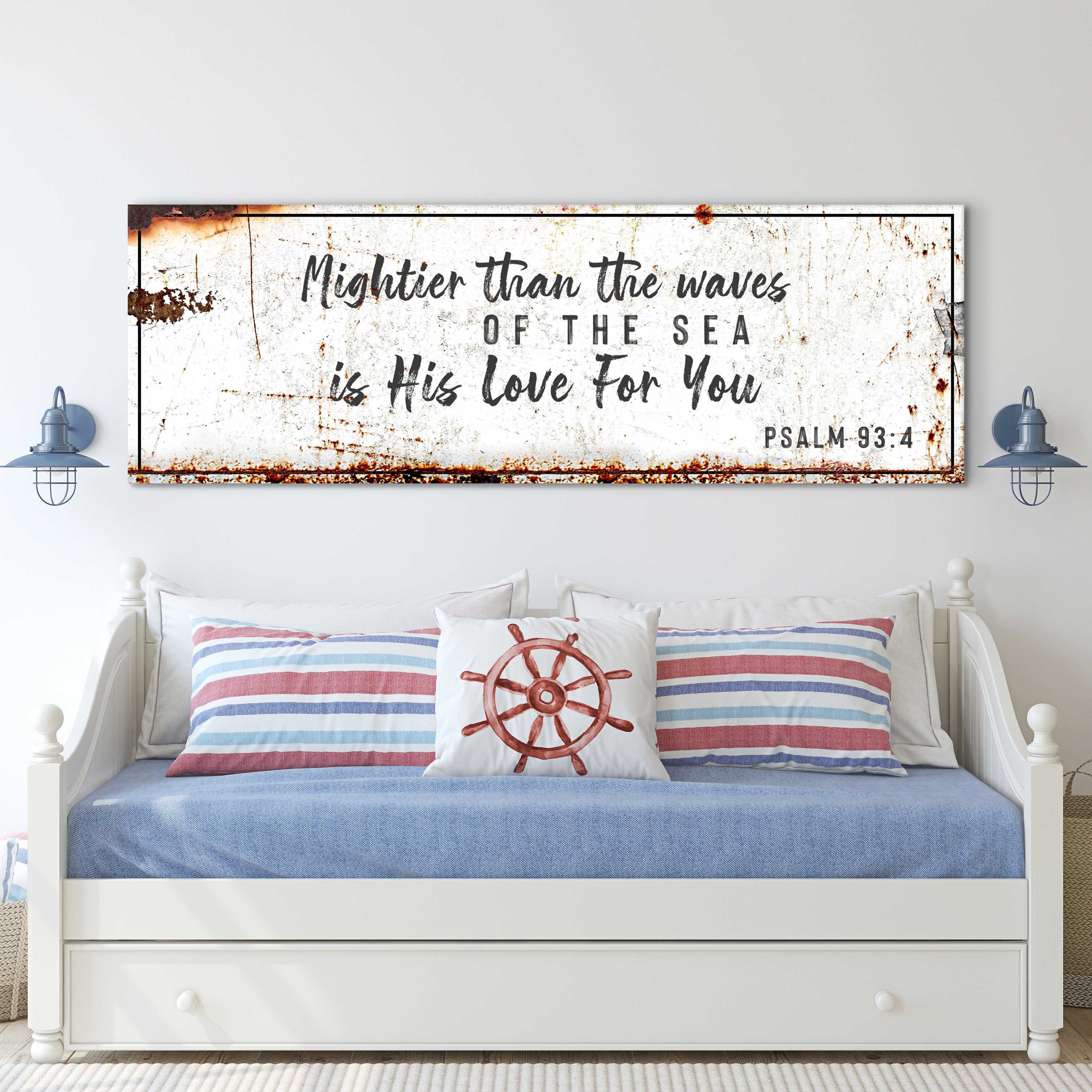 Mightier Than The Waves of the Sea Is His Love for You Faith Sign | Personalized Christian Gift | Psalm 93:4 Ocean Bible Verse Wall Decor