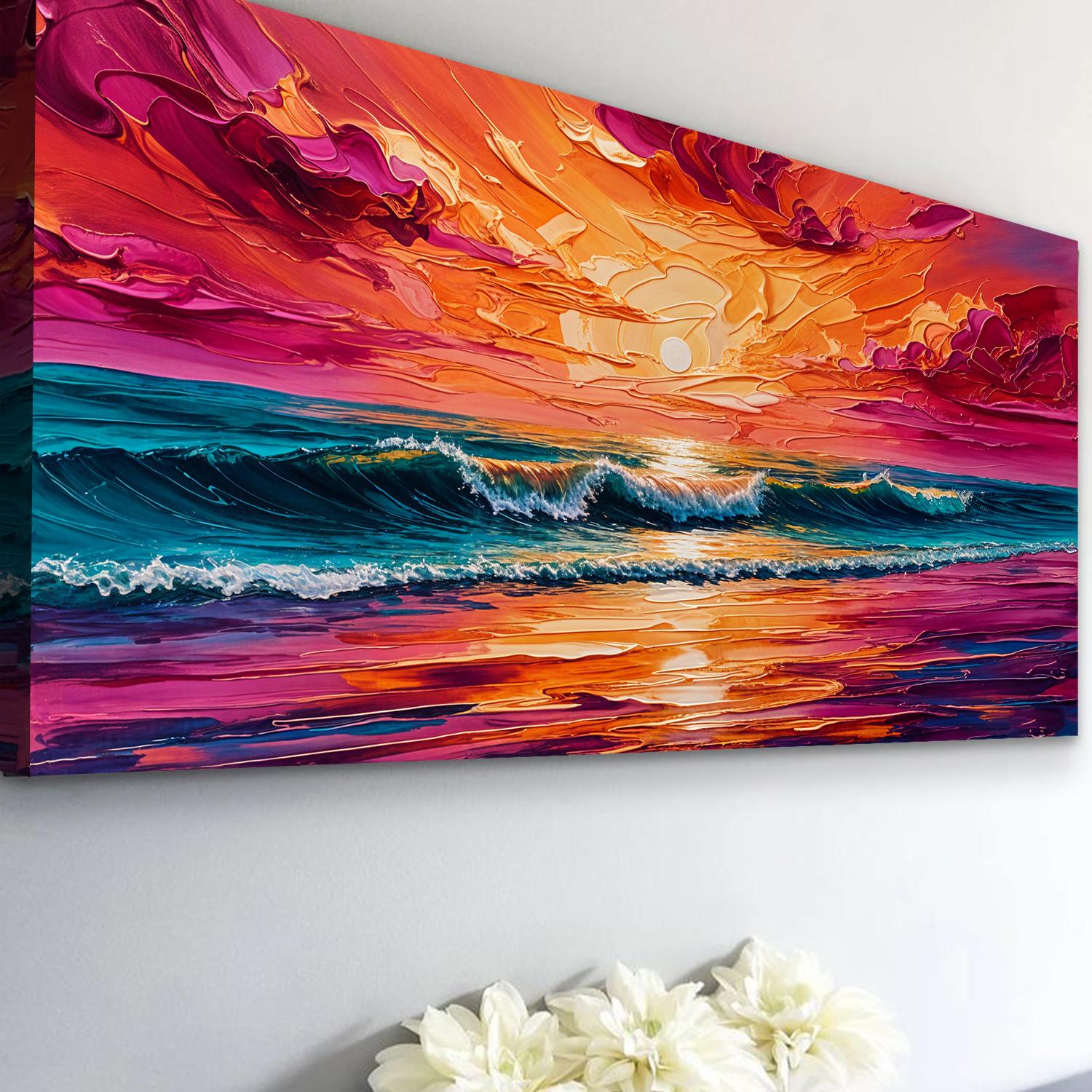 Coastal Sunset Wall Art | Ocean Coastal Wall Art | Ocean Wave Canvas ...