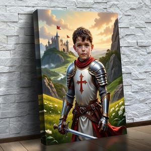 Personalized Knight Crusader Portrait | Custom Knight Portrait From Photo | Unique Gift for Boys | Medieval Knight Decor | Kids Room Decor