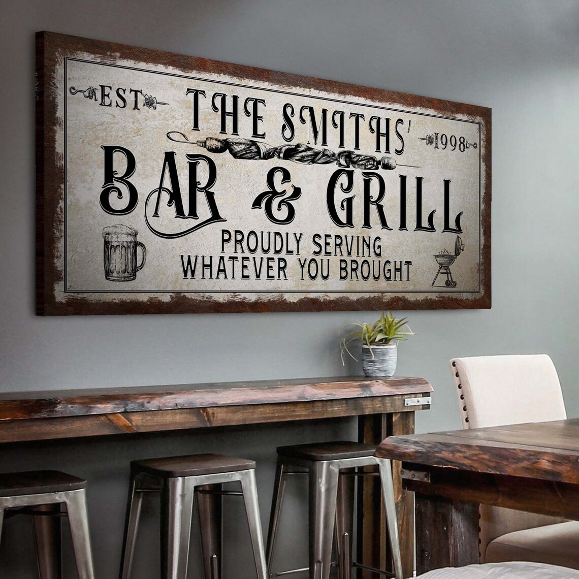 Grill Sign Personalized Backyard Bar and Grill Sign Custom Bar Etsy