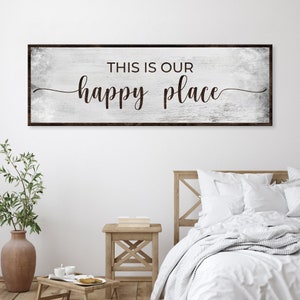 This Is Our Happy Place Sign | Living Room Wall Decor | Farmhouse Canvas Entryway Sign | Housewarming Gift | Vintage Bedroom Wall Art