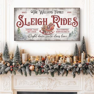 Personalized Sleigh Rides Christmas Sign | Farmhouse Christmas Wall Decor | Custom Holiday Decor | Rustic Christmas Sign Canvas