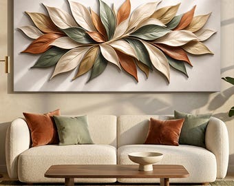 Earthtone Petals | Earth Tone Leaf Art Canvas | Botanical Wall Decor | Neutral Nature Artwork | Large Living Room Decor | Modern Boho Art