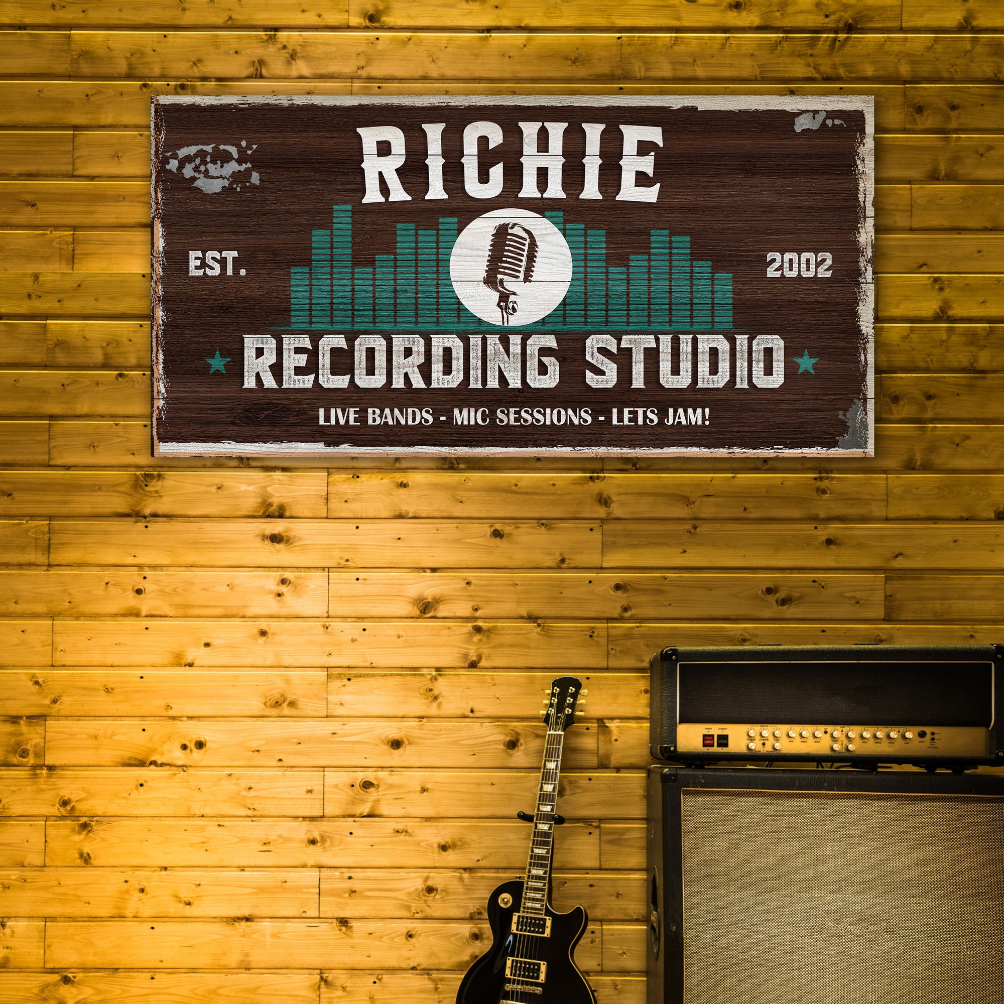 Letrero De Pared Personalizado 'Music Room' Estilo Retro - Regalo Para Músicos, Aluminio