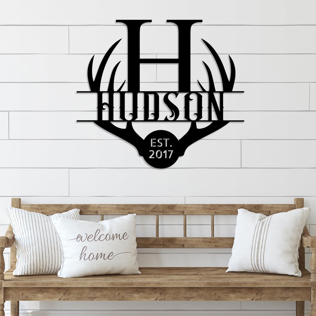 Antler Monogram Metal Sign | Personalized Metal Monogram Sign | Hunting ...