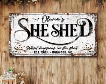 Personalized She Shed Sign | Garden Shed Rustic Decor | She Shed Canvas Art | Gift For Mom | Modern Farmhouse Decor | She Shed Wall Decor